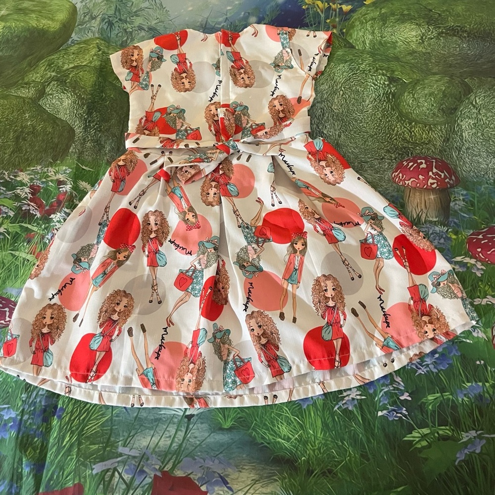 Girl’s Fashionista Dress with Red Bow Accent, Size 2-4 Toddler, EUC - Picture 6 of 16